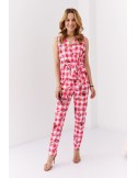 Checkered jumpsuit with envelope neckline, pink 70001 - Online store - Boutique